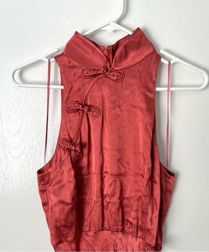 Lee SAU  Michelle Satin Full Length Maxi Dress Gown in Terracotta Sz 2 US