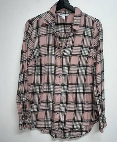 Old Navy  The Classic Flannel Shirt Womens Size M Pink Black Gray Plaid Cotton