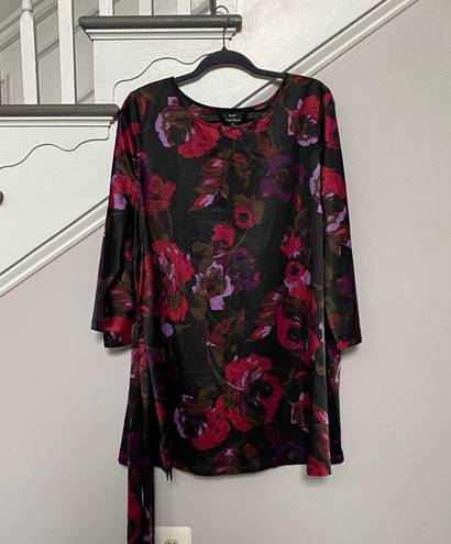 Dennis Basso Dennis By  Womens Size XL Silky Dress Black Pink Floral