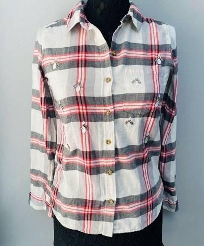 SO Sz S Embellished Plaid Flannel Button Down Top