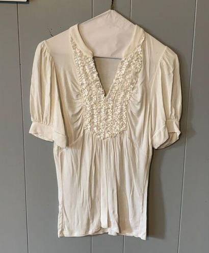 August Silk  Cream Ruffle Top Size Small