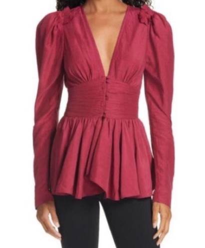 Rebellion Aje  Tucked Peplum Corset Top Magenta