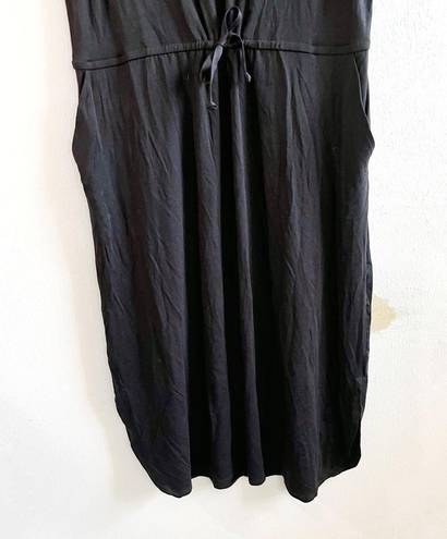 Eileen Fisher  Dress Black Roundneck Drawstring Waist Jersey Dress Sz L NWT