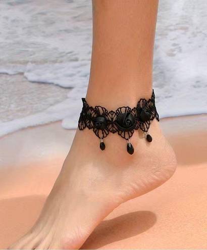 Gothic‎ Retro Style Black Flower Lace Anklet