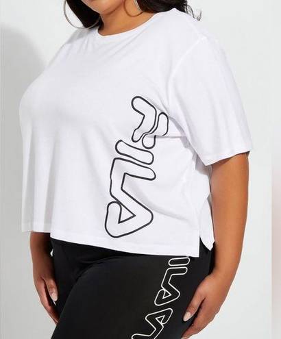 FILA Women’s Shirt Brunch Crew Cropped Tee Boyfriend Boxy Fit 2X White Stretch