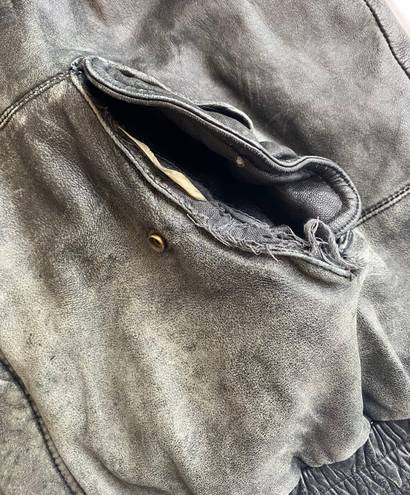 London Fog thrashed vintage  boots leather jacket / xl, 26” ptp, 25” length / right pocket is missing snap button