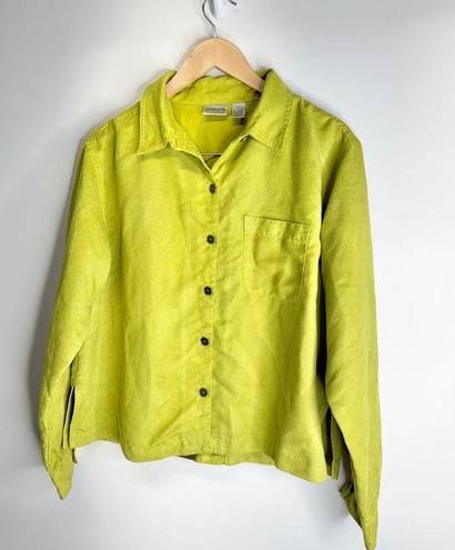 Chico's  Shirt Womens Large Green Faux Suede Button Down Front Pocket Casual