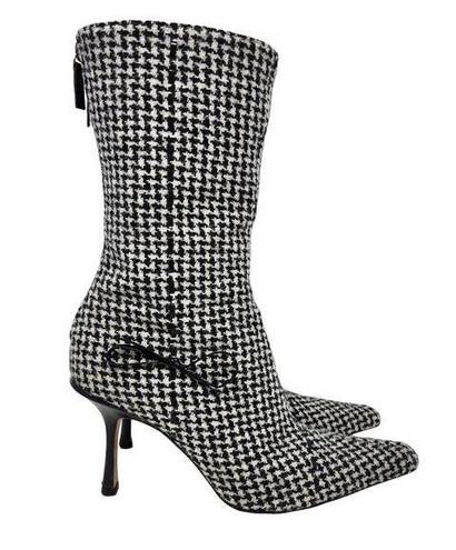 Jimmy Choo  Vintage VTG Wool Houndstooth Pattern Heeled Boots Pointed Toe Size 38