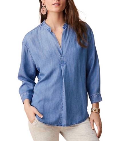 Lou & grey Chambray Denim-Look 3/4 Sleeve Top Size S