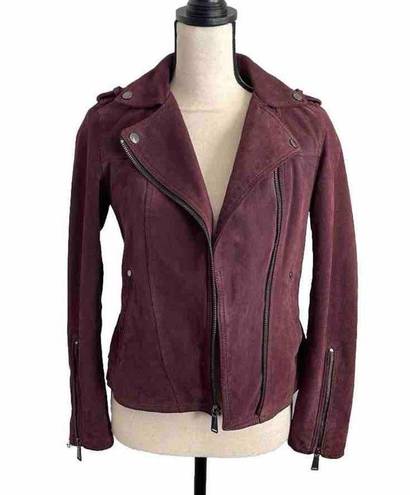 BCBGeneration  Burgundy 100% Suede Fitted Steampunk Biker Moto Jacket size XS