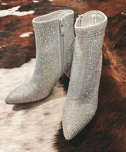 Silver Rhinestone Ankle Boots Size 6