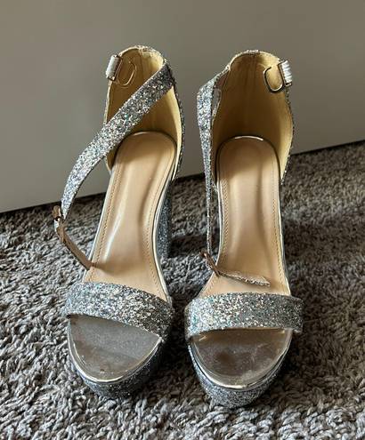 Silver Sparkly Heels Size 7