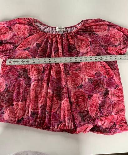 Cathy Daniels  Shirt Womens X-Large Pink Red Floral Short Sleeve Blouse Poly