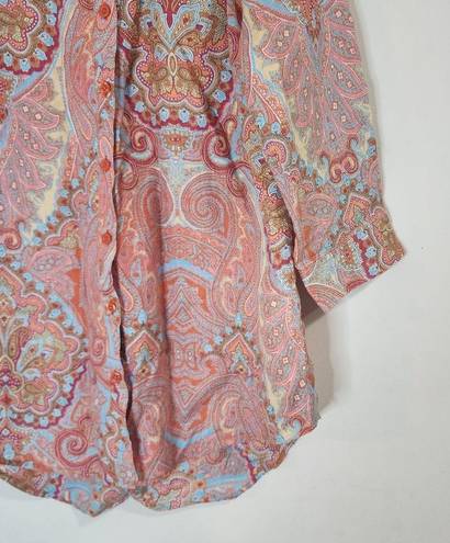 Chico's  Eclectic Paisley Printed Floral 100% Linen Women S Button Front Shirt