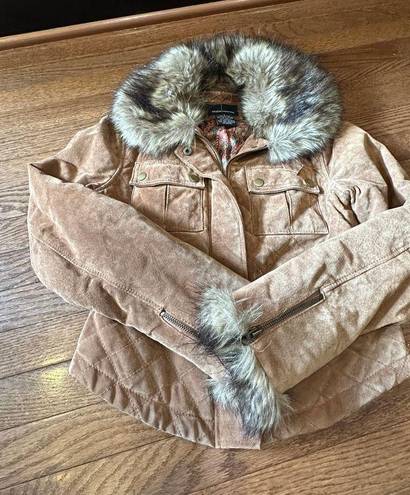 Moda Vintage 90s  International Brown Leather Jacket with Faux Fur Trim - Small