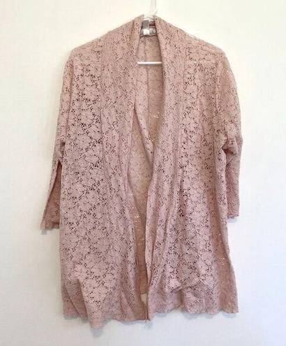  DRESS BARN Plus Size Pink Floral Lace Open 3/4 Sleeve Cardigan Sweater