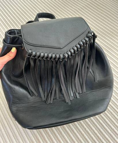 Amazon Black Leather Fringe Backpack