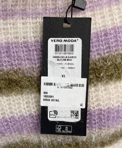 VERO MODA New  Grace Stripe Sweater Fuzzy Crewneck Pullover Birch Purple