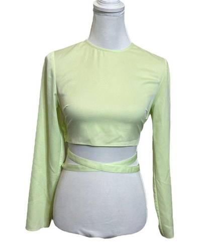 GRLFRND  Aaryn Top Mint Green Cropped Long Sleeves Wrap Around Tie Women’s Size S