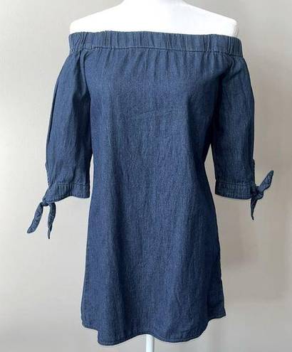 Charlotte Russe  Off the Shoulder Cotton Denim Style Dress 3/4 Sleeves Size XS