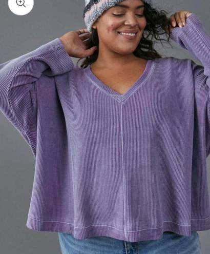 Pilcro  Anthropologie Moira Cotton Pullover Thermal, Waffle knit V-Neck Lavender