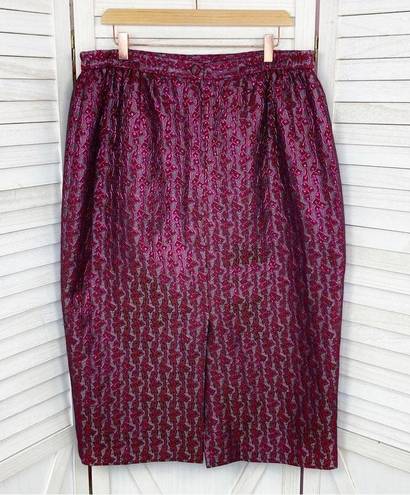 Elite Champagne Metallic Brocade Jacquard Pencil Midi Skirt Gray Pink 18