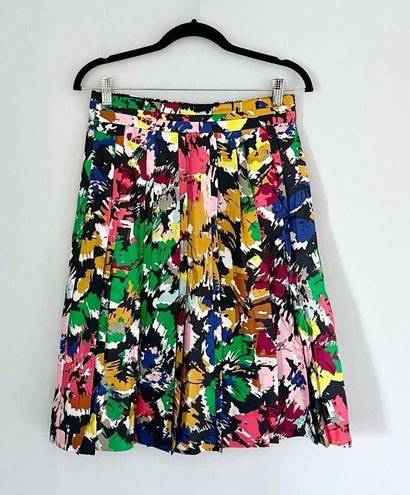 J.Crew  Silk Pleated Brushstroke Print Midi Skirt