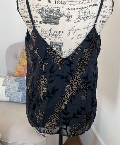 Lost + Wander Anthropologie  Gold Black velvet embroidery top Shirt Womens S