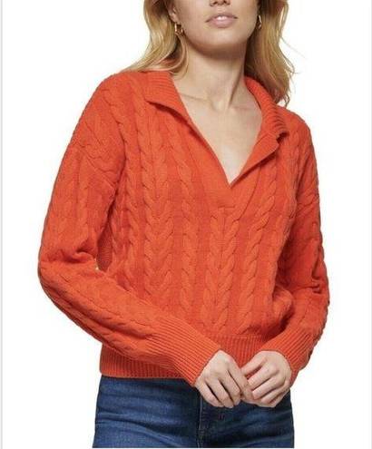 DKNY  Jeans Cable Sweater Knit V-Neck Long-Sleeve XLARGE Orange Tangerine