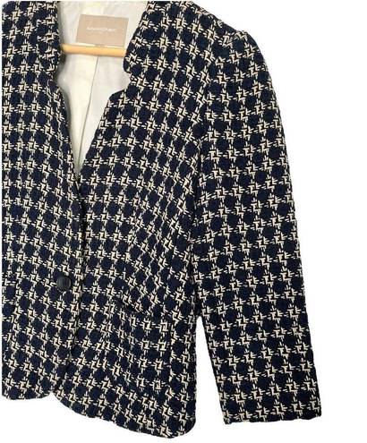 Banana Republic  Womens 4 Tweed Blazer One Button Career Classic Lined Navy Blue