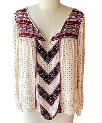 Cloud Chaser  Boho Red & Cream Paisley Tie Front Bohemian Blouse ~ Women's XL