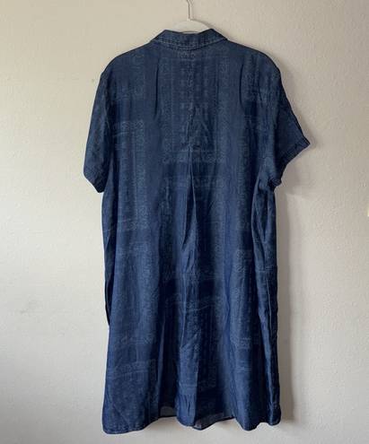 J.Jill  blue paisley print button up denim shirt dress 