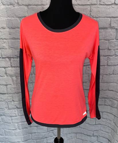 Avia women S Longsleeve Crewneck activewear top w/mesh side sleeves orange/black