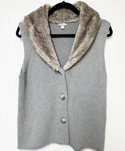 J.Jill  Womens Gray Sweater Vest Angora Rabbit Fur Collar Trim Medium