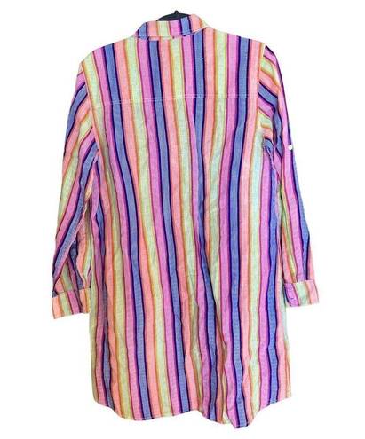 Roller Rabbit  Linen Collared Striped Tunic Size Medium Rainbow Colorful