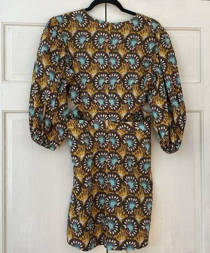 Alexis Orissa Cutout Mini Dress Womens Size Large Yellow V-Neck Puff Sleeve