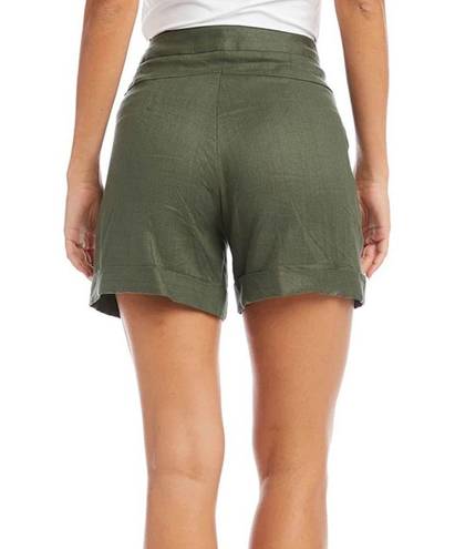 Karen Kane NWT  High Waist Pleated Shorts OLIVE 100%LINEN SZ-16