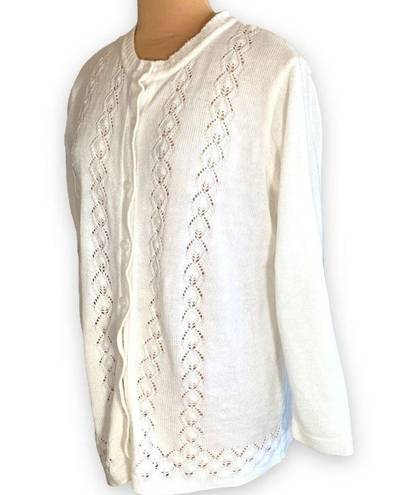 Only Vintage  Necessities Cardigan Sweater Off White Round Neck Crocheted Knit