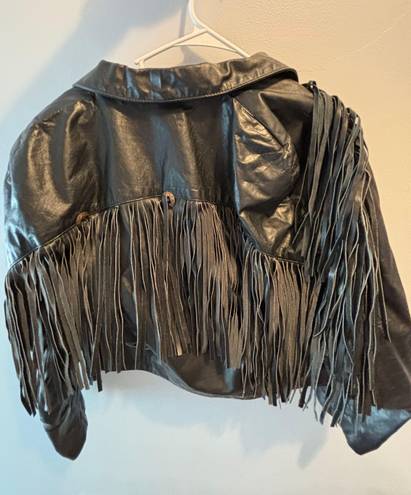 Leather Jacket With Fringe Black