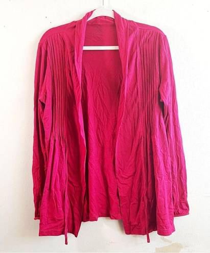 L.L.Bean  Cardigan Pink Pleated Pin Tuck Tie Front Open Long Sleeves Sz L EUC