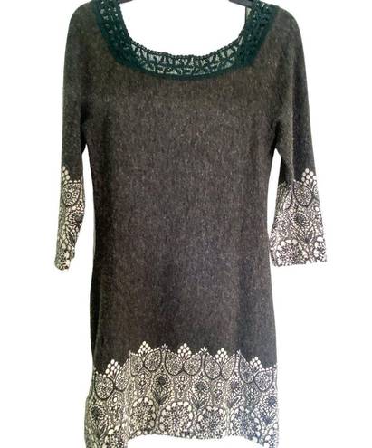 Aryeh  Charcoal Grey Three Quarter Sleeve Mini Knit Sweater Dress Size Medium