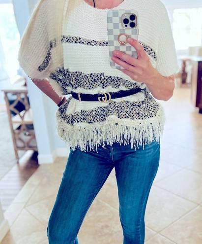 Anthropologie  crew fringe poncho L