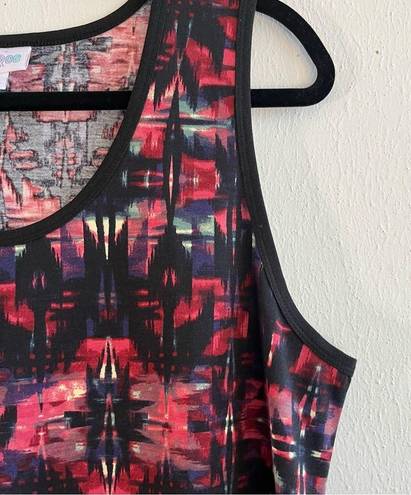 LuLaRoe  Tank Top Black Ikat Pattern Scoop Neck Sleeveless Top Sz XL EUC