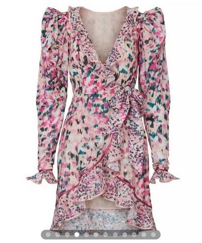 Rococo  Sand Mimi Wrap Dress Pink Long Sleeve Mini Ruffle XS