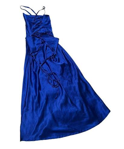 Danielle Bernstein  Blue Satin Lace Up Dress