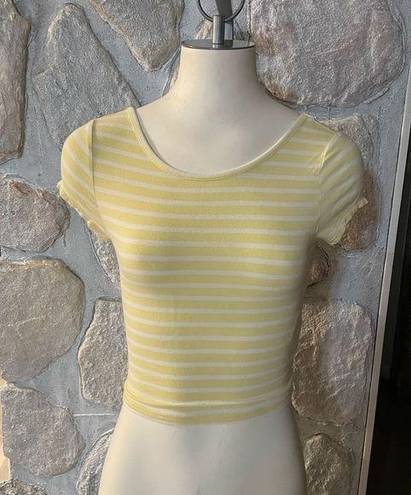 Guess  Yellow And White Stripped Form Fitting Scoop Neck Cropped Top- Size XS