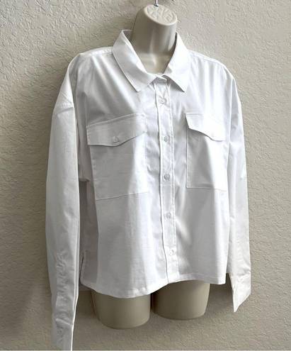 DKNY  Button Down Collared Long Sleeve Tailored Top White Pockets Women’s XL