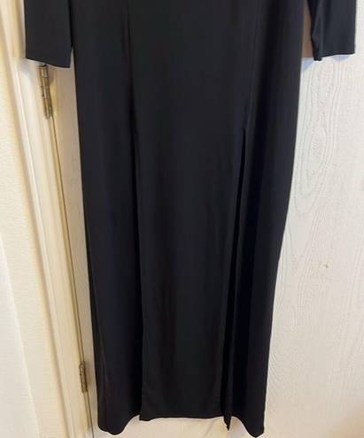 Curvy Sense Eliana Square Neck 2 Front Slits Dress Black. Size 1X