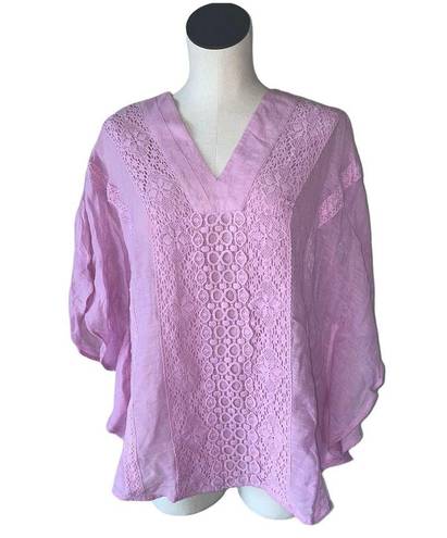 Chico's NWOT CHICO’S Embroidered Poncho Lilac Linen Cotton S/M