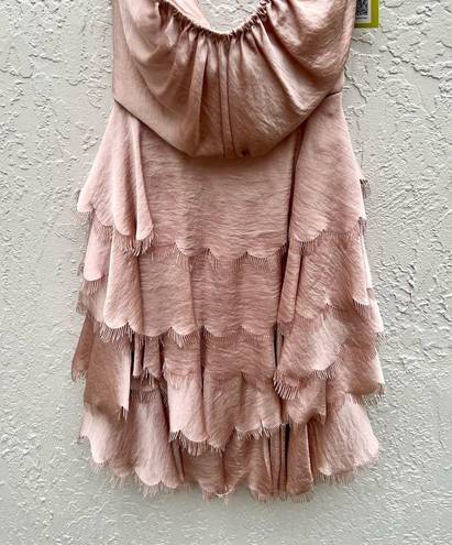 Rebecca Taylor eyelash tiered scallop satin strapless mini dress size 0